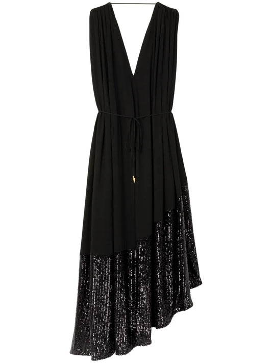 Sequin-Embellished Pleated Maxi Dress