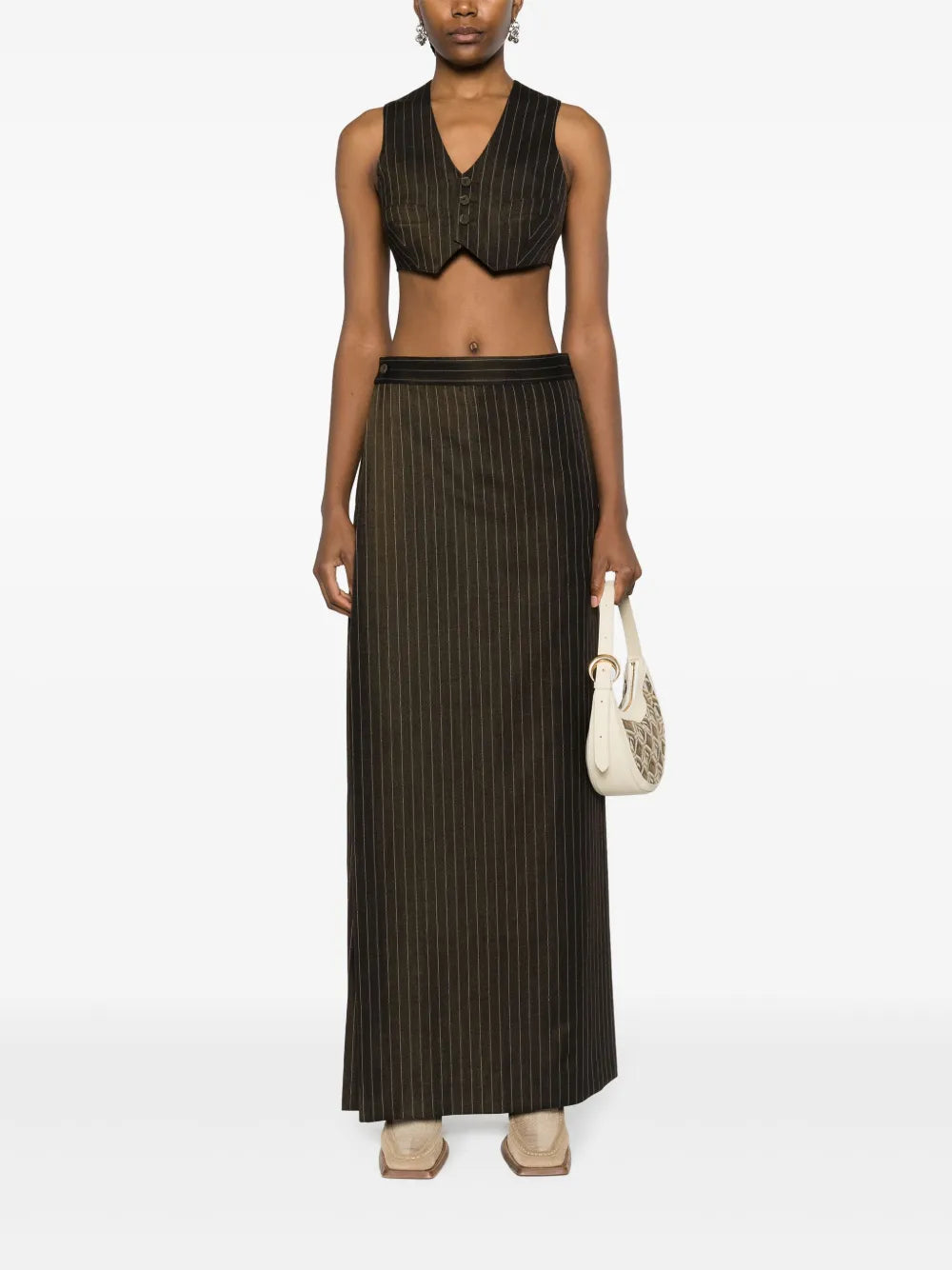Pinstripe Layered Wool-Blend Trousers