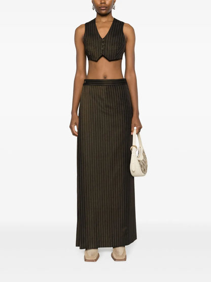 Pinstripe Layered Wool-Blend Trousers