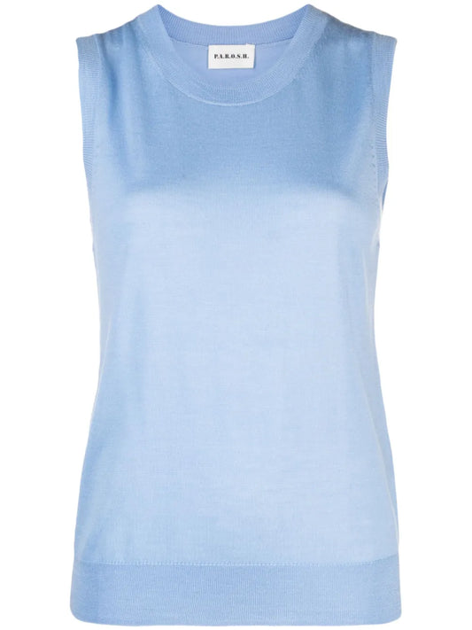 Crew-Neck Fine-Knit Tank Top
