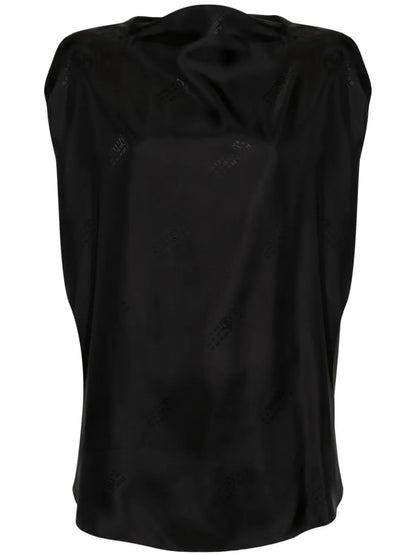 Numbers-Motif Sleeveless Blouse