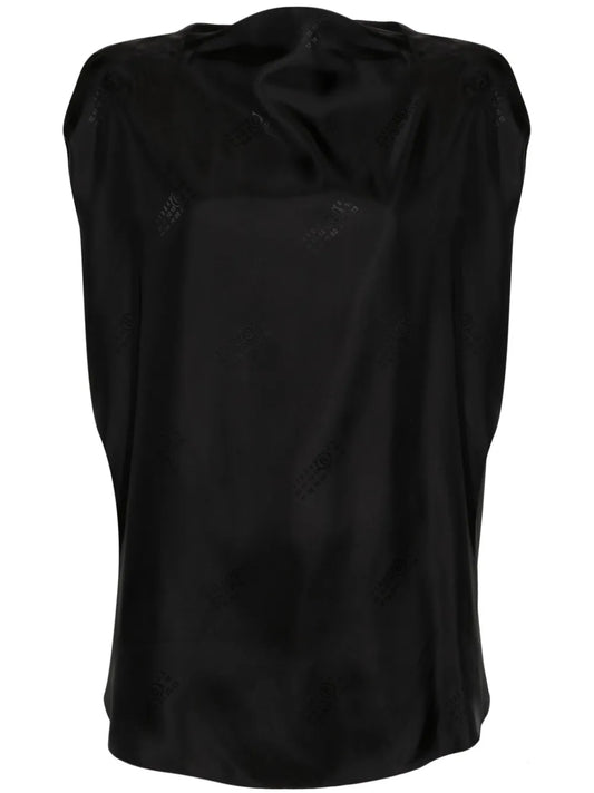 Numbers-Motif Sleeveless Blouse