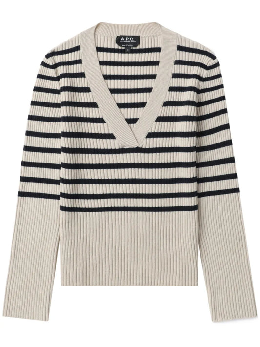 Striped Ribbed-Knit Jumper