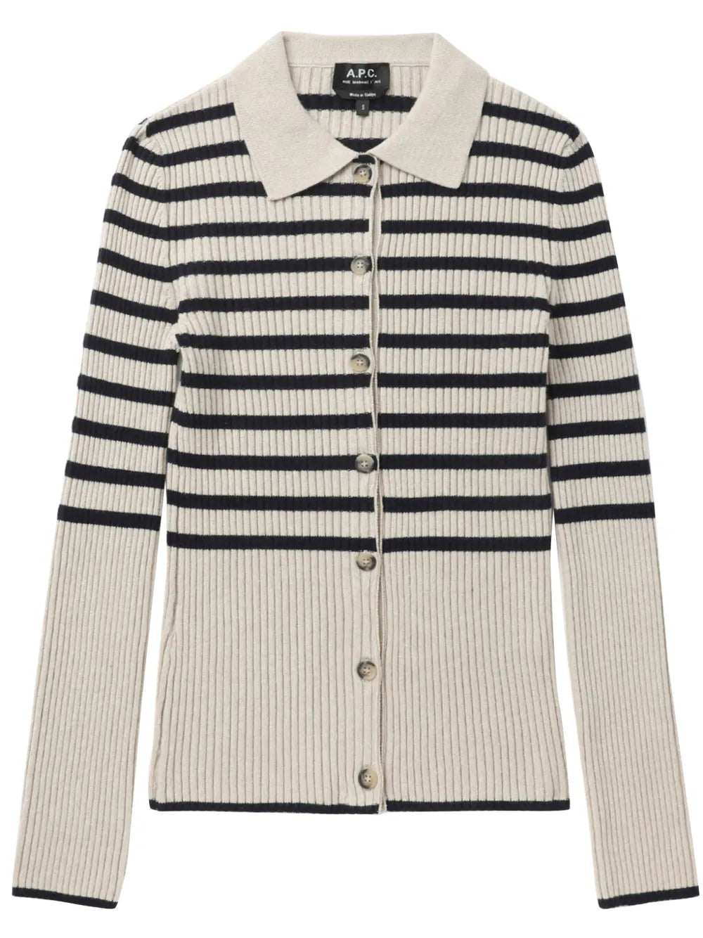 Striped Ribbed-Knit Cardigan