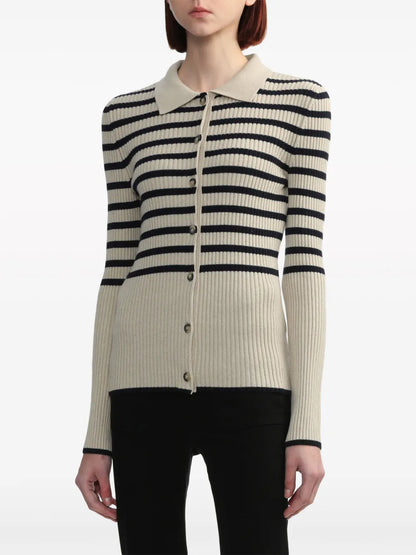 Striped Ribbed-Knit Cardigan