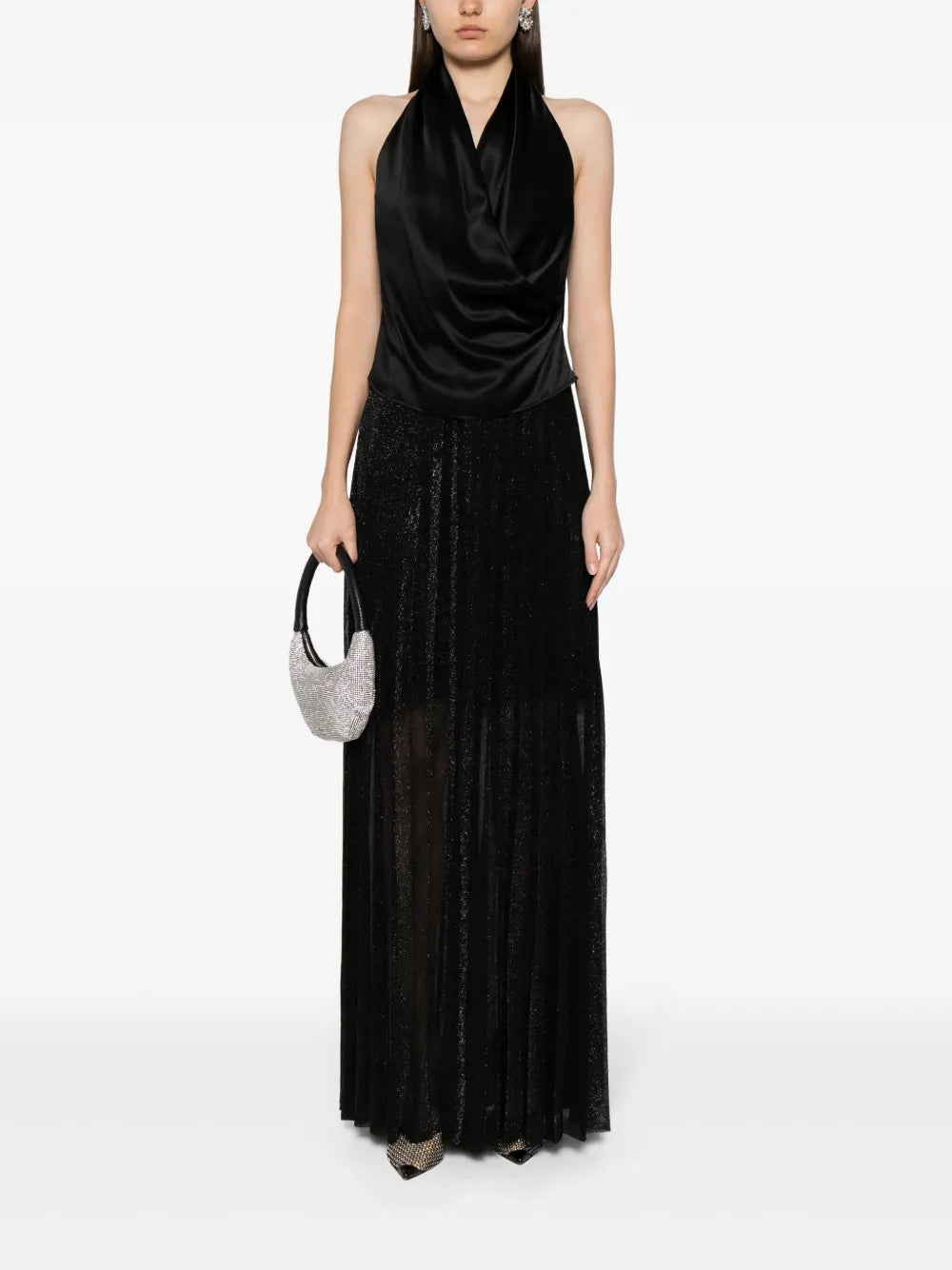 Lurex-Detail Pleated Maxi Skirt