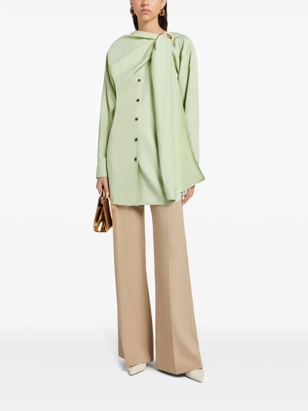 Draped-Detail Button-Up Shirt