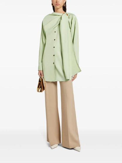 Draped-Detail Button-Up Shirt