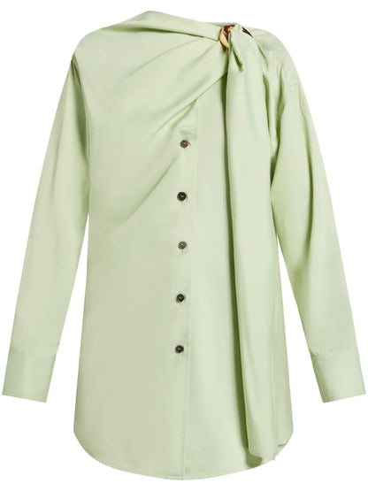Draped-Detail Button-Up Shirt