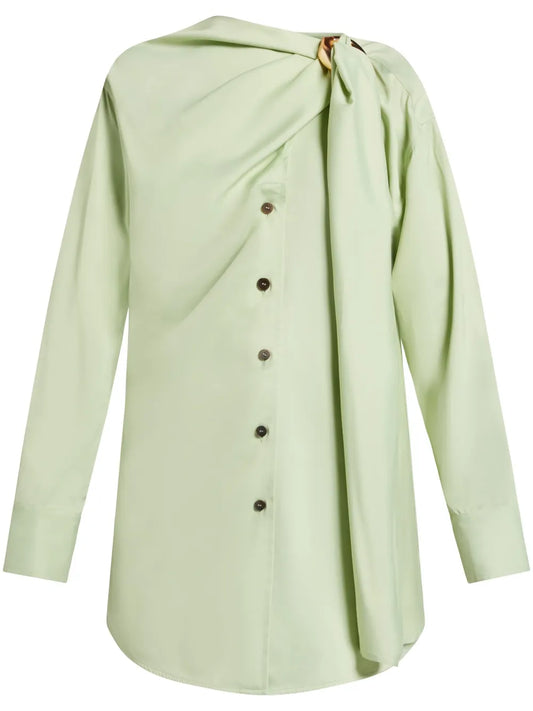 Draped-Detail Button-Up Shirt