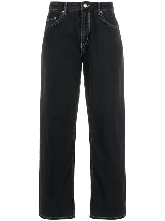 Contrast-Stitching Straight-Leg Jeans
