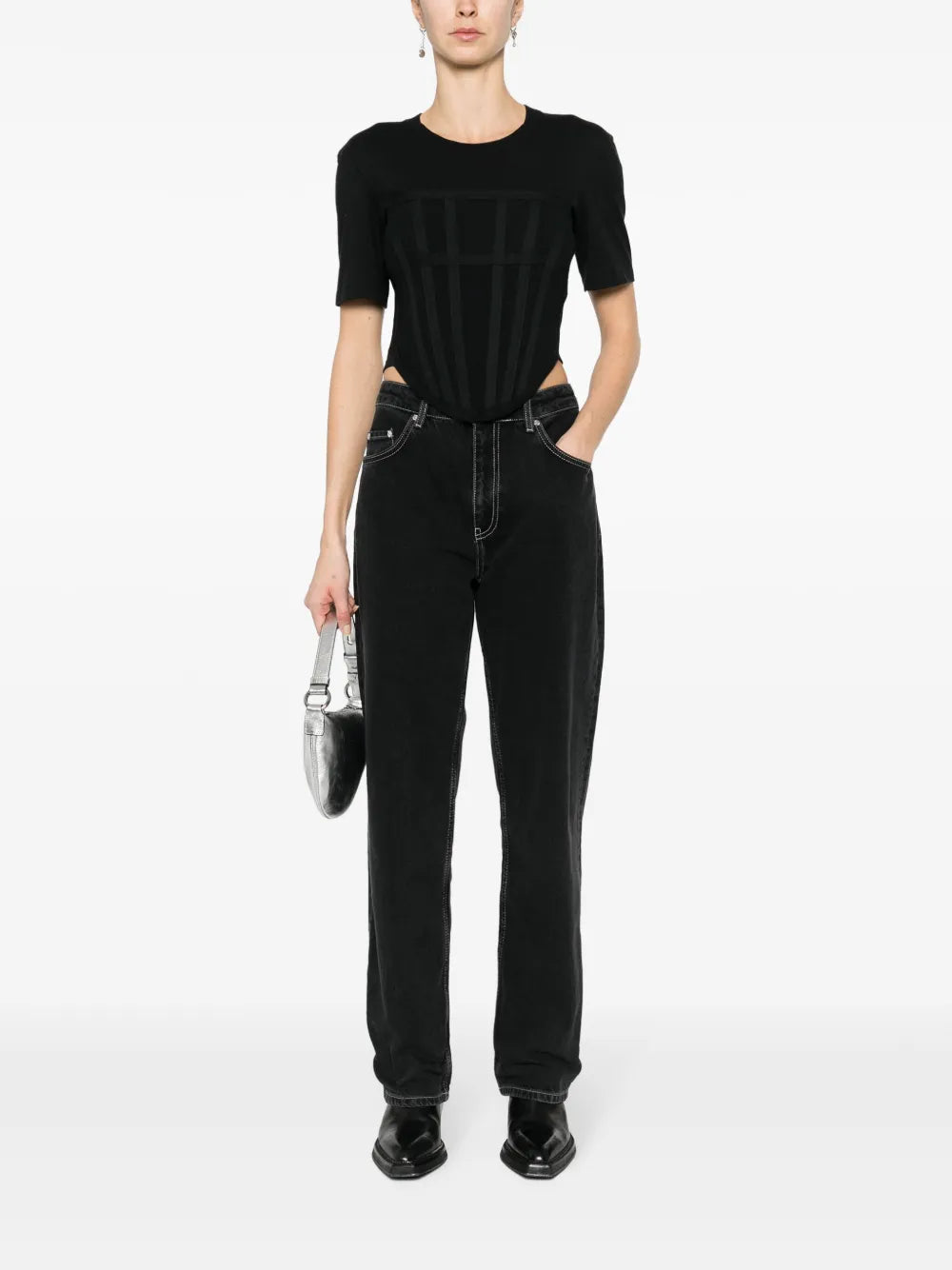 Contrast-Stitching Straight-Leg Jeans