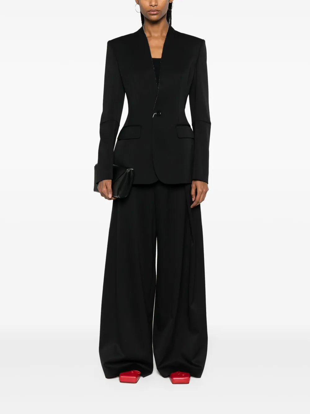Contrast-Stitching Single-Breasted Blazer