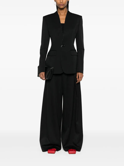 Contrast-Stitching Single-Breasted Blazer