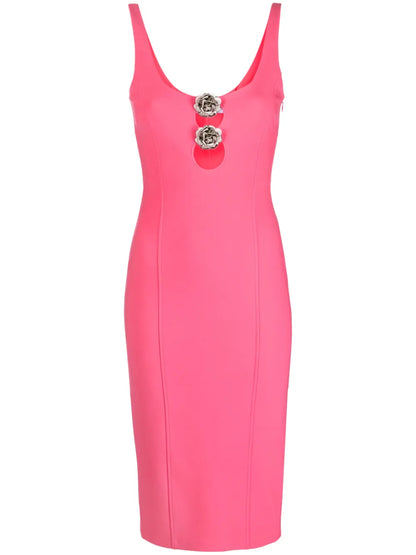 Rose-Brooch-Detail Sleeveless Dress