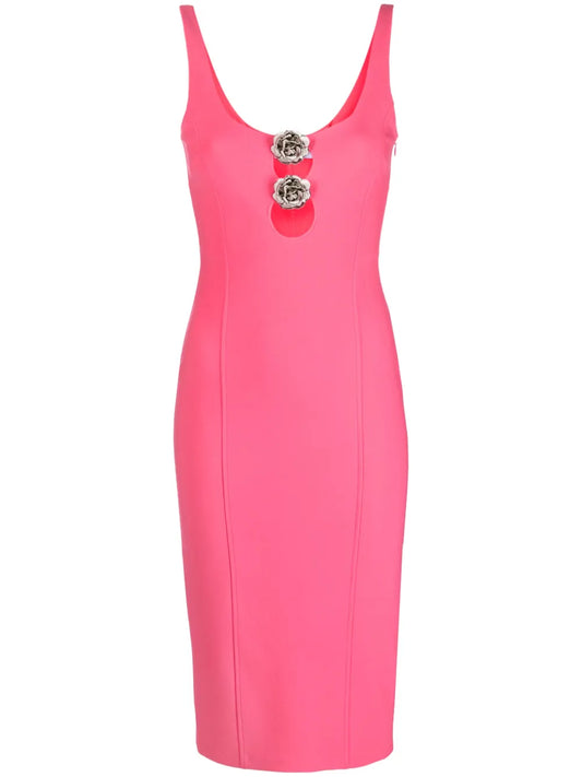 Rose-Brooch-Detail Sleeveless Dress