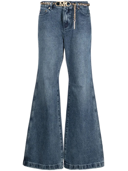 Belted High-Rise Flared Jeans