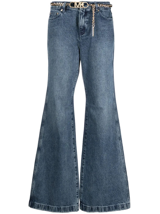 Belted High-Rise Flared Jeans