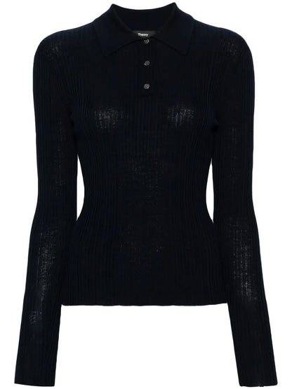 Ribbed-Knit Polo Shirt