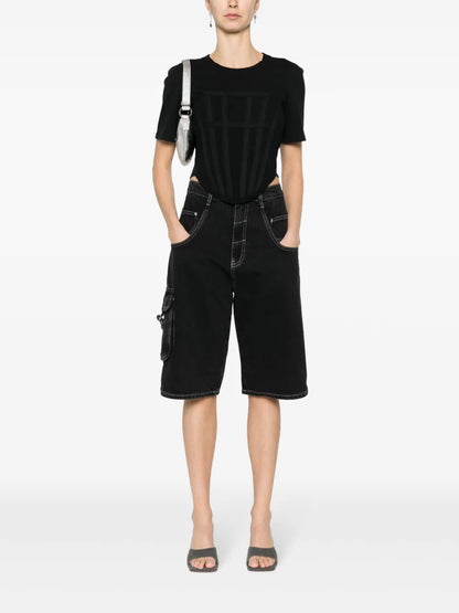 Contrast-Stitching Knee-Length Shorts