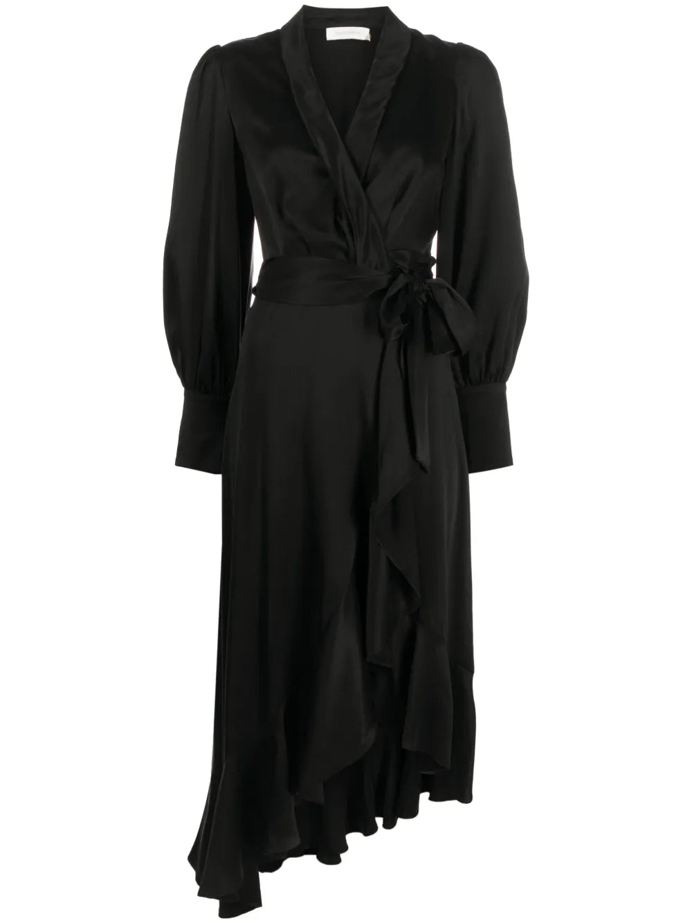 Long-Sleeve Wrap Silk Midi Dress