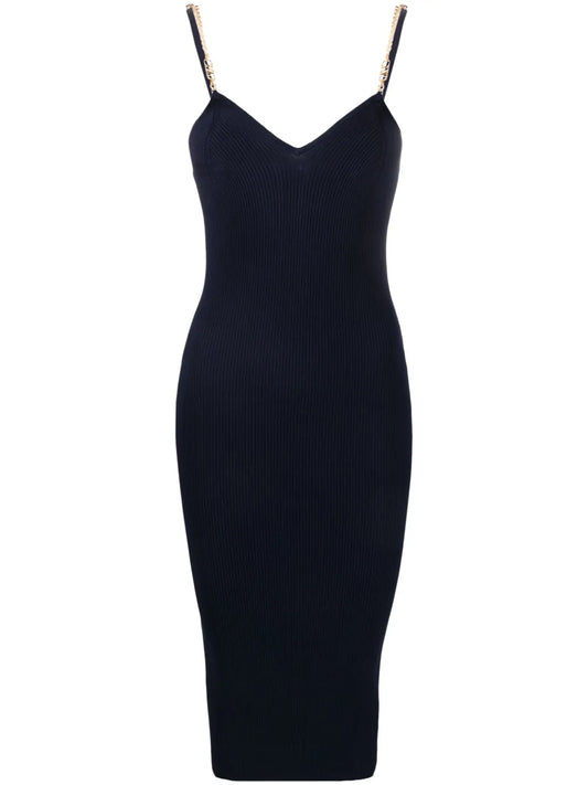 Chain-Straps Ribbed Midi Dress