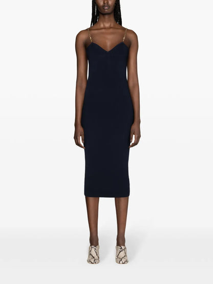 Chain-Straps Ribbed Midi Dress