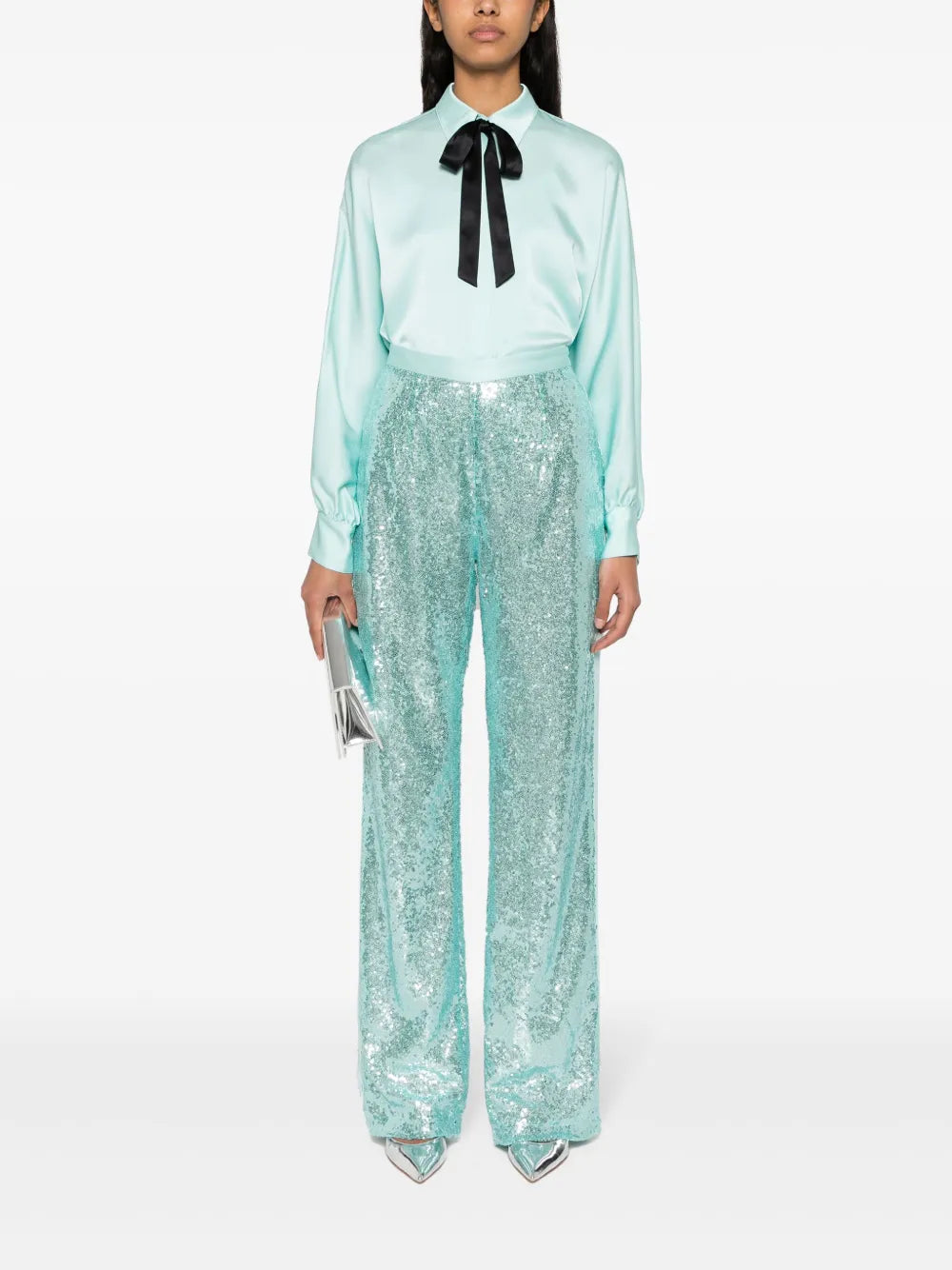 Bow-Collar Crepe Shirt