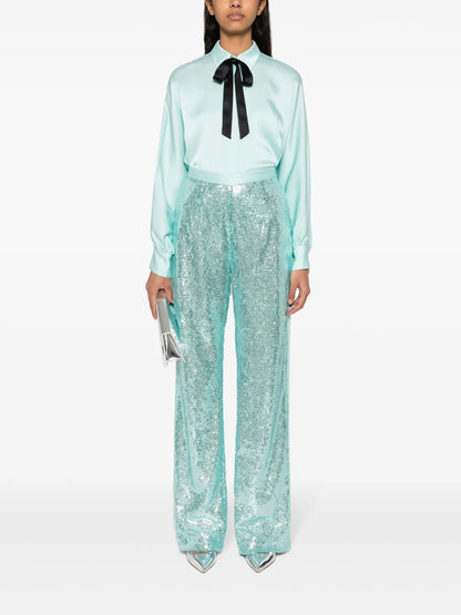 Bow-Collar Crepe Shirt