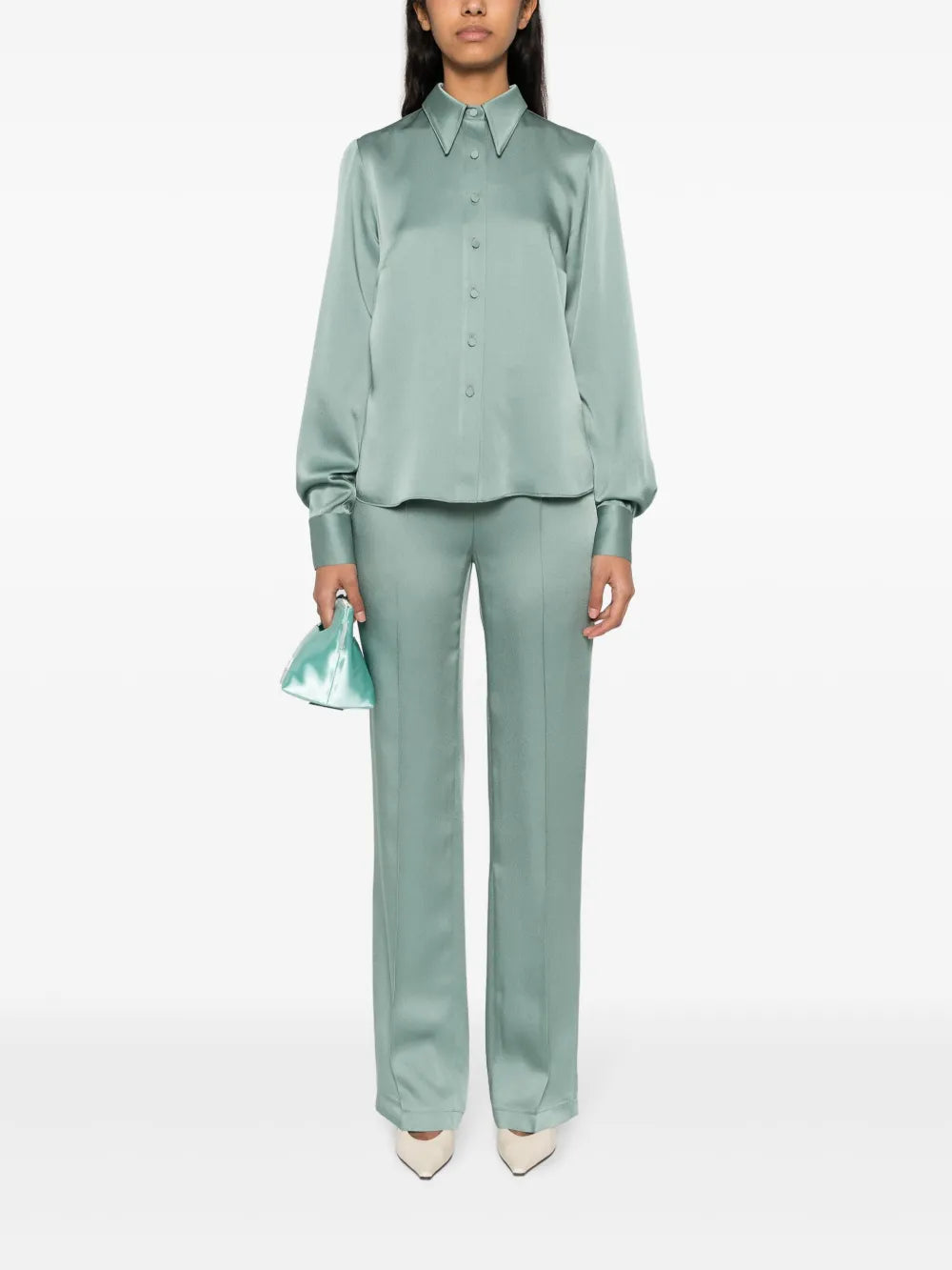 Pointed Collar Satin Shirt