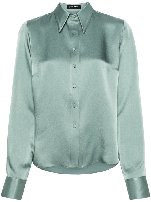 Pointed Collar Satin Shirt