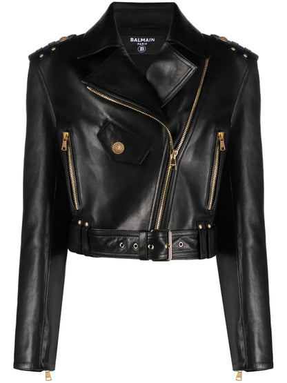 Zipped-Up Leather Biker Jacket