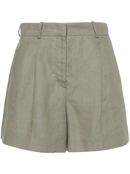 Pleated Detail Linen Shorts