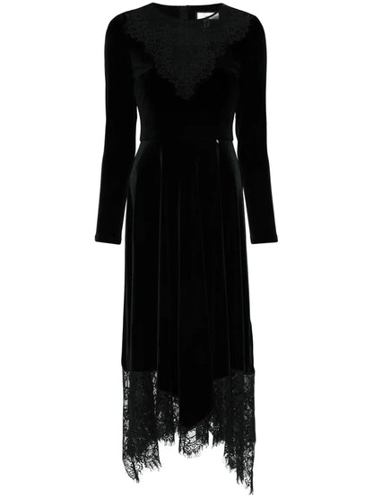 Floral-Lace Velvet Midi Dress