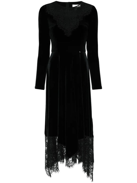 Floral-Lace Velvet Midi Dress