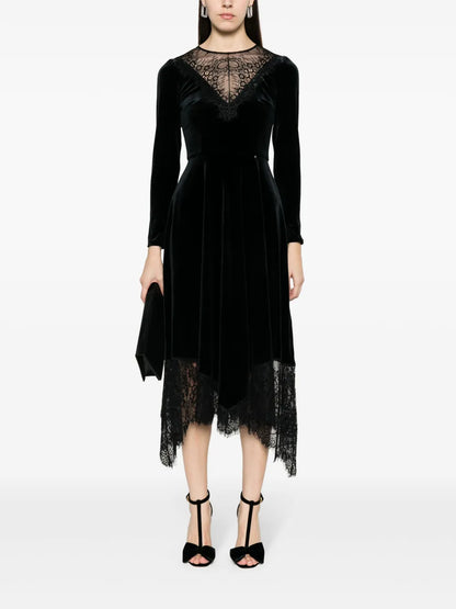 Floral-Lace Velvet Midi Dress