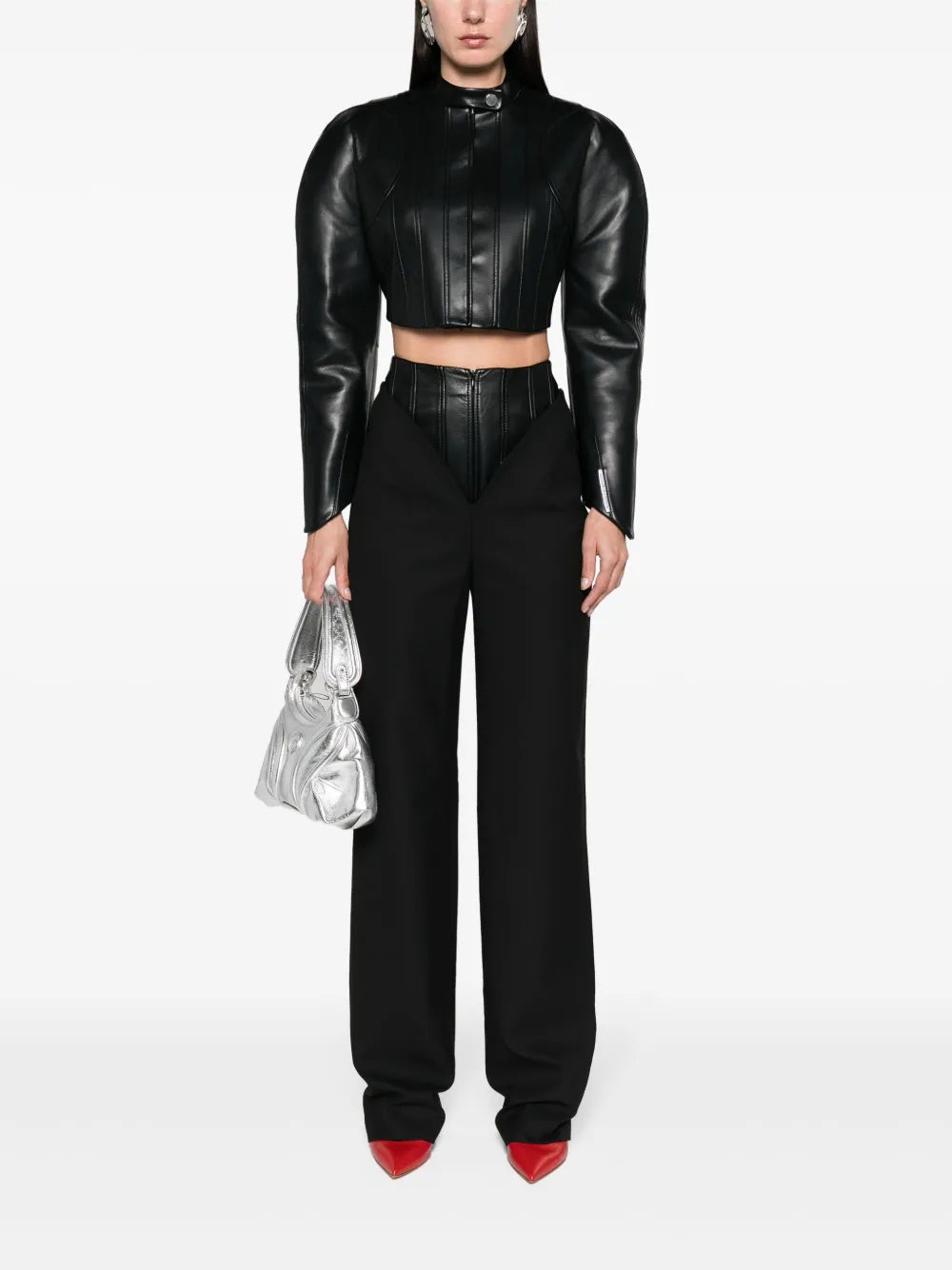 Shoulder-Pads Cropped Biker Jakcet