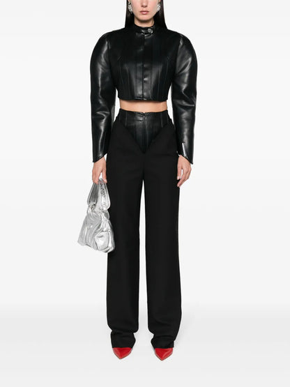 Shoulder-Pads Cropped Biker Jakcet