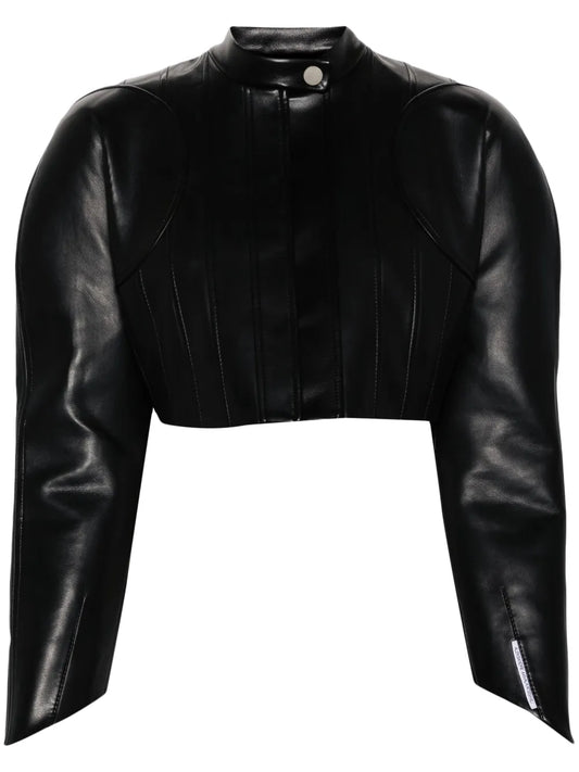 Shoulder-Pads Cropped Biker Jakcet