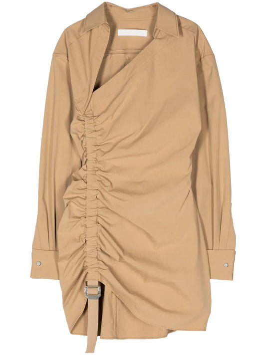 Asymmetric Gathered Mini Dress