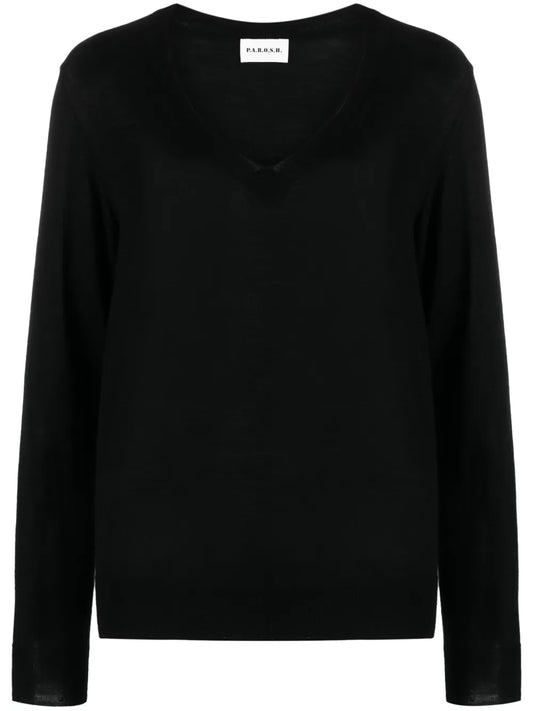 Fine-Knit V-Neck Top