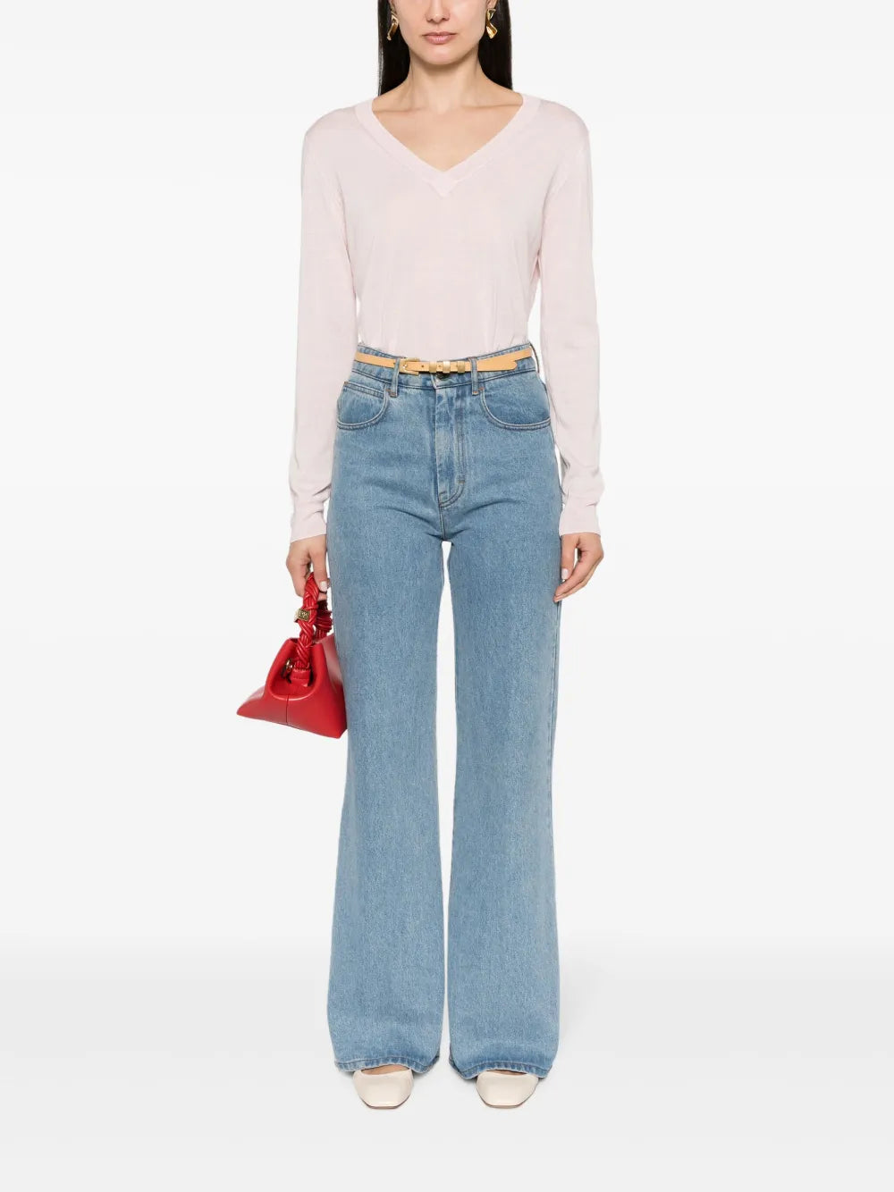 Fine-Knit V-Neck Top