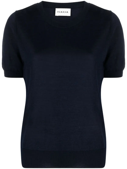 Fine-Knit Short-Sleeves Top