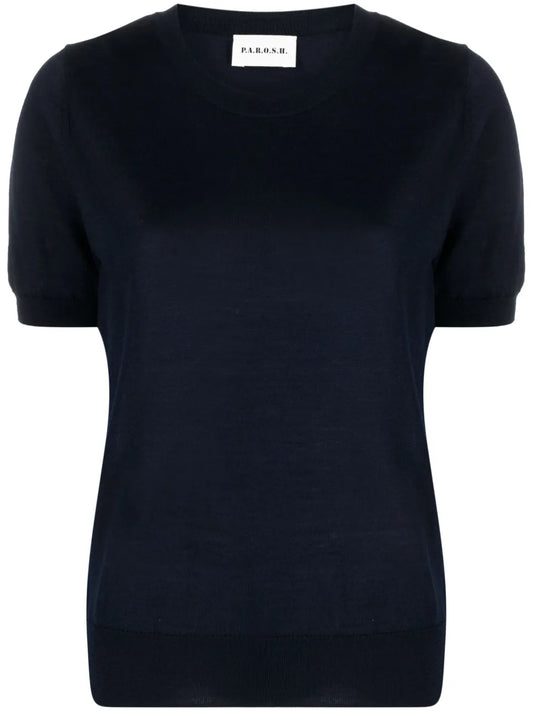 Fine-Knit Short-Sleeves Top