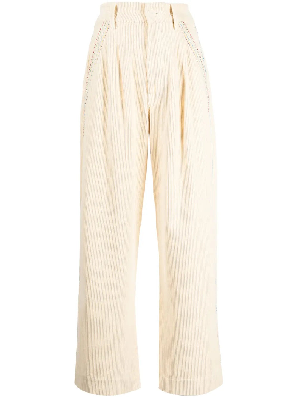 Hand-Embroidered Cotton-Corduroy Trousers