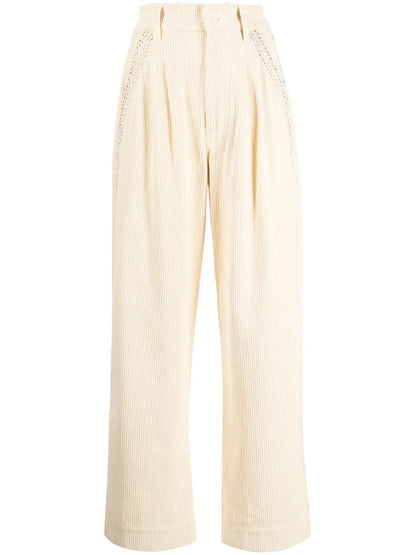 Hand-Embroidered Cotton-Corduroy Trousers