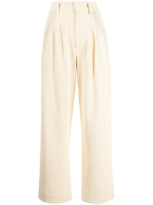 Hand-Embroidered Cotton-Corduroy Trousers