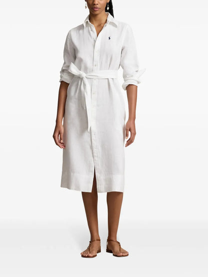 Logo-Embroidered Linen Shirtdress