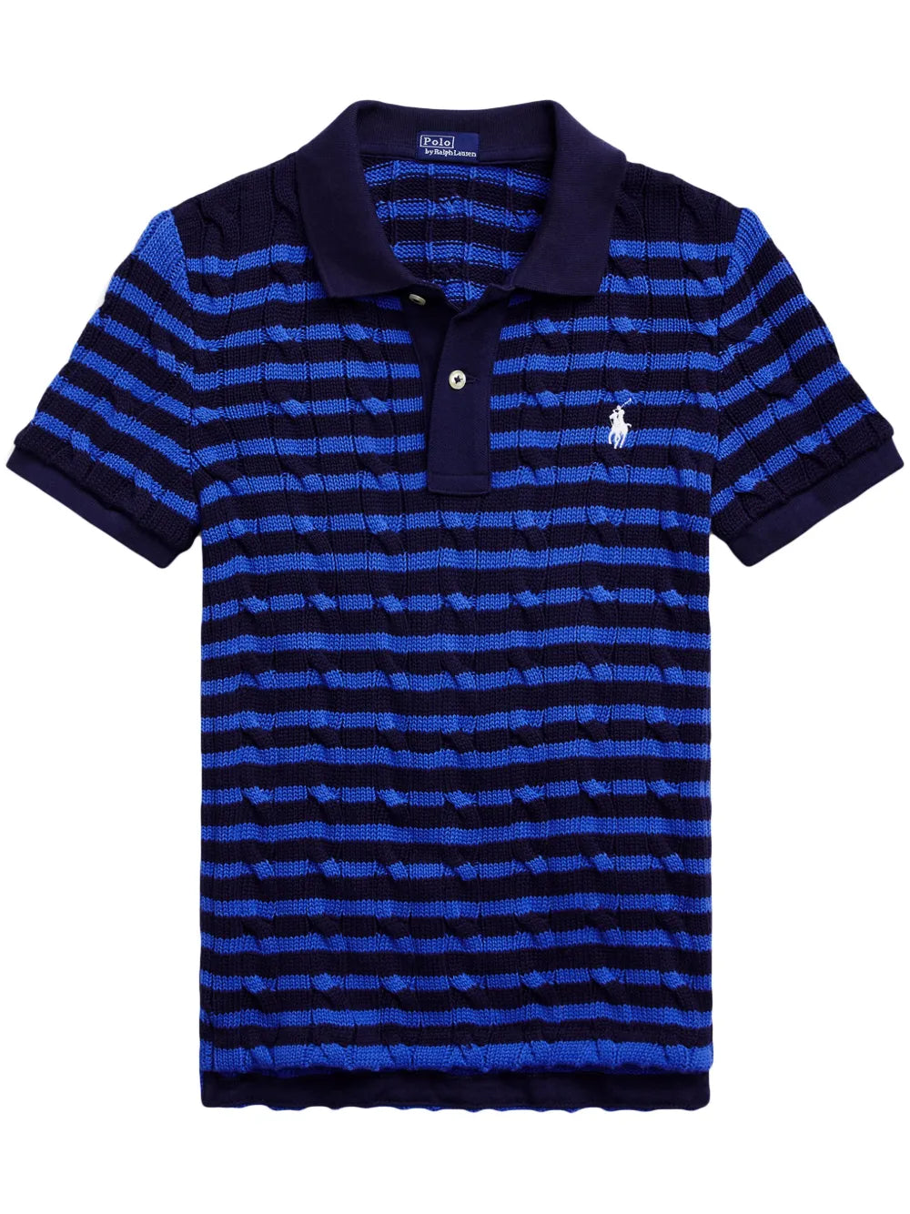 Striped Cable-Knit Polo Shirt
