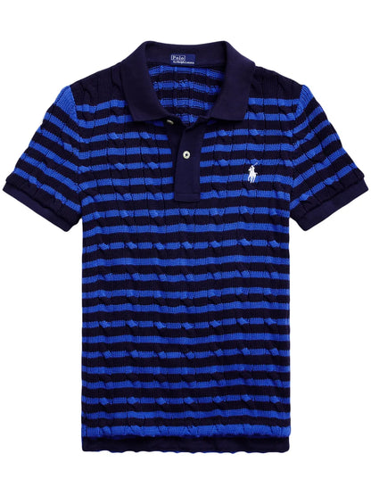 Striped Cable-Knit Polo Shirt